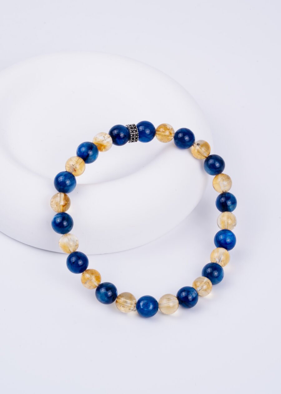 7mm Sitrin & Kyanit Doğal Taş Gümüş Bileklik