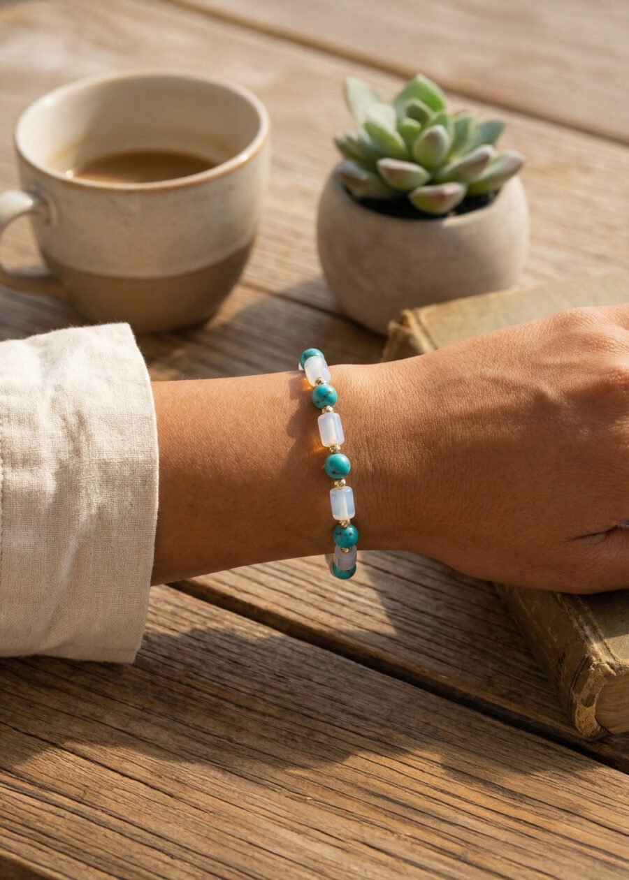 Ay Taşı & Turkuaz Doğal Taş Bileklik