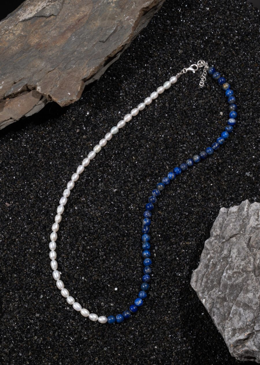 6mm Lapis Lazuli & İnci Doğal Taş Gümüş Kolye 6mm Lapis Lazuli & İnci Doğal Taş Gümüş Kolye