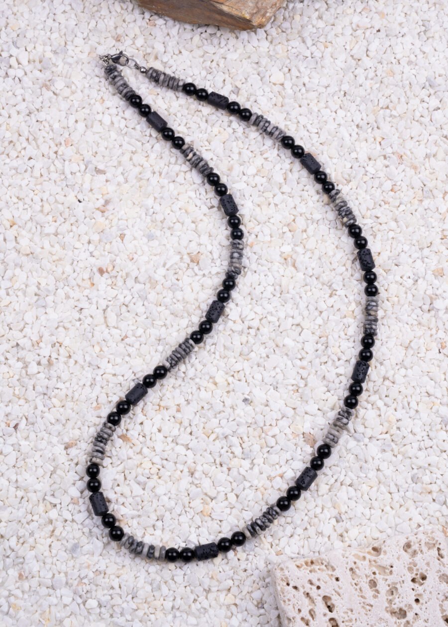 Obsidyen & Lav Taşı & Jasper Doğal Taş Kolye Obsidyen & Lav Taşı & Jasper Doğal Taş Kolye