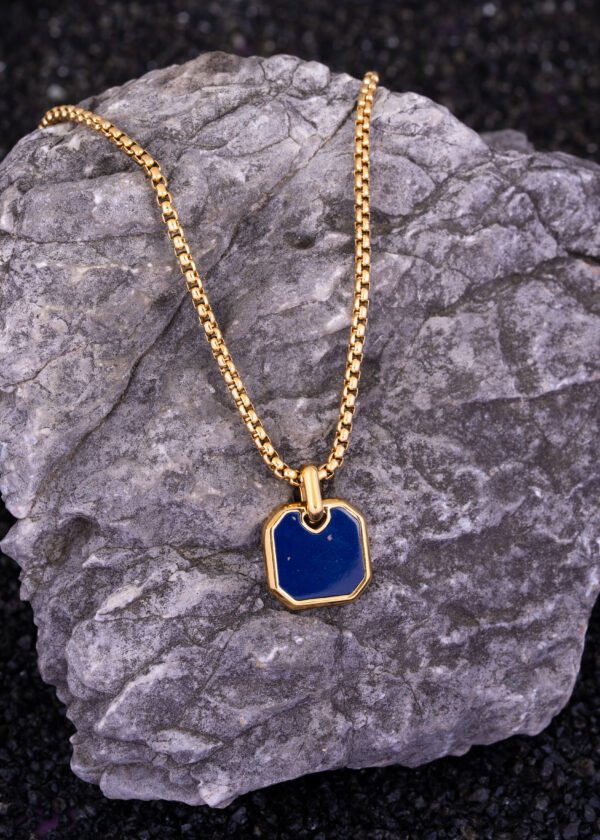 Lapis Lazuli Doğal Taş Premium 316L Çelik Altın Kaplama Kolye