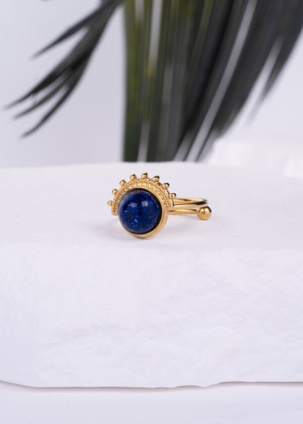 Ayarlanabilir Altın Kaplama Lapis Lazuli Doğal Taş Yüzük