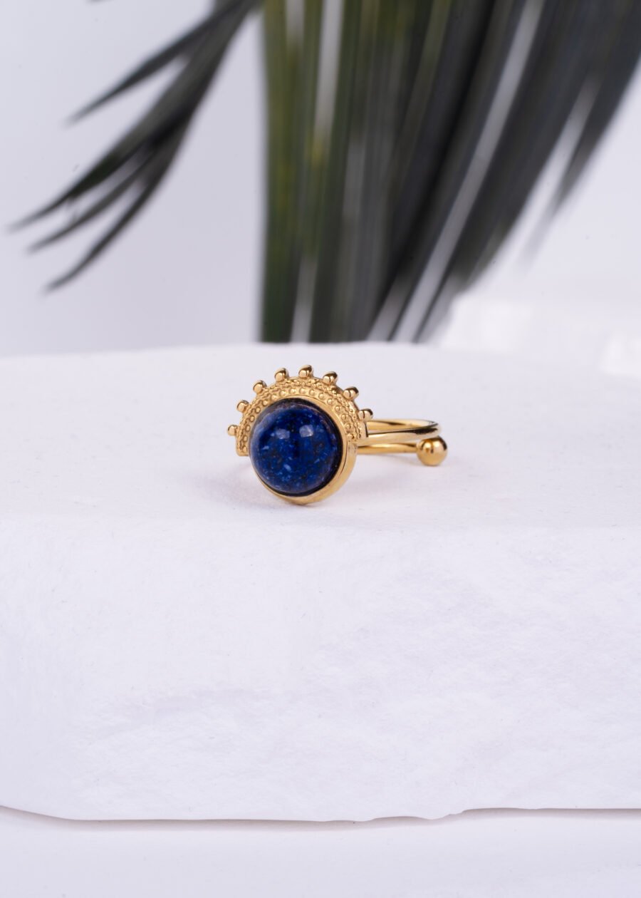 Ayarlanabilir Altın Kaplama Lapis Lazuli Doğal Taş Yüzük