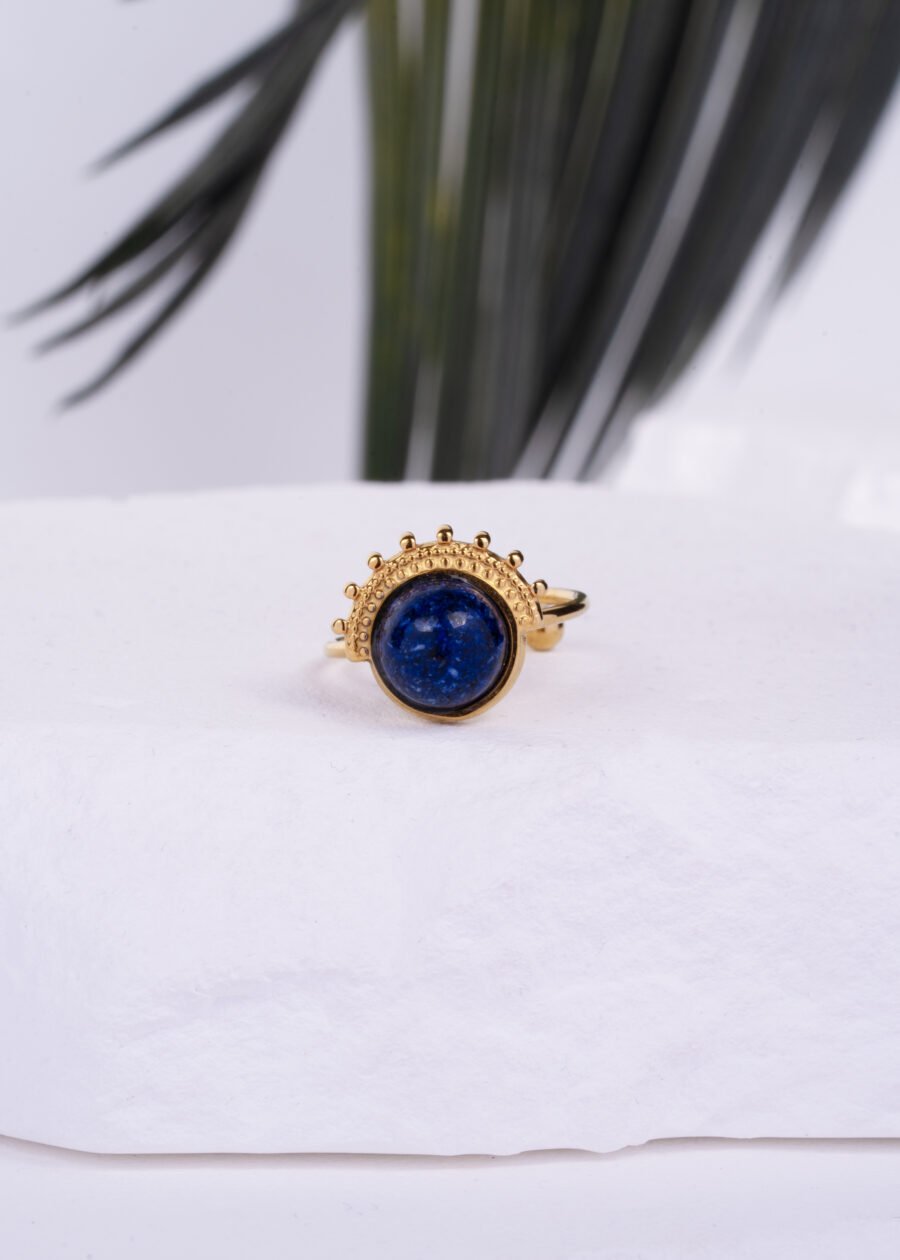 Ayarlanabilir Altın Kaplama Lapis Lazuli Doğal Taş Yüzük