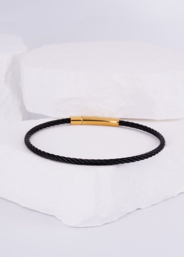 316L Premium Altın Kaplama Çelik Siyah Kelepçe Bileklik