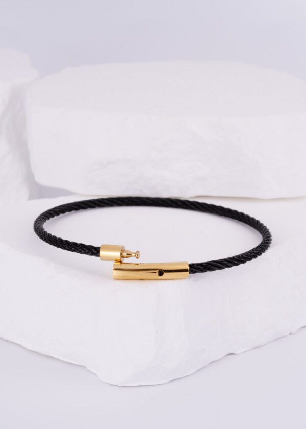 316L Premium Altın Kaplama Çelik Siyah Kelepçe Bileklik