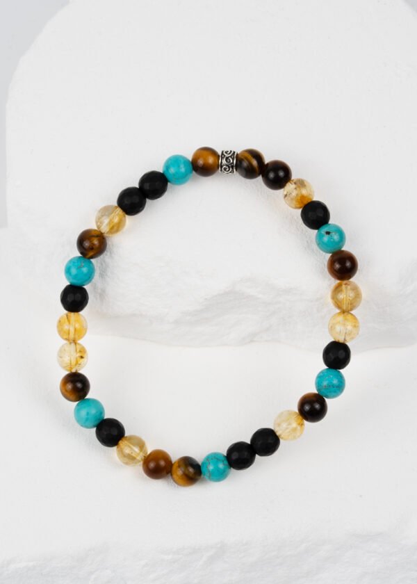 6mm Kaplan Gözü & Sitrin & Turkuaz & Oniks Doğal Taş Bileklik