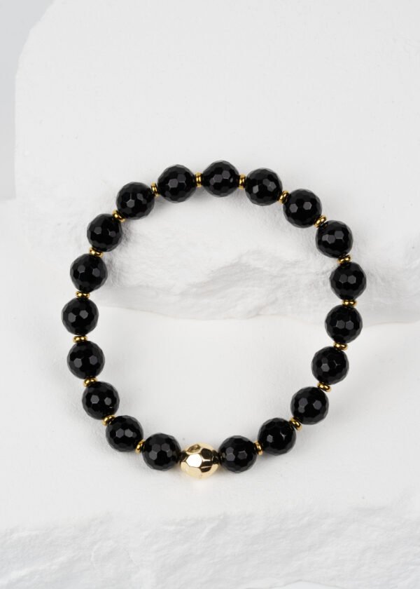 8mm Faset Kesim Oniks & Hematit Doğal Taş Bileklik