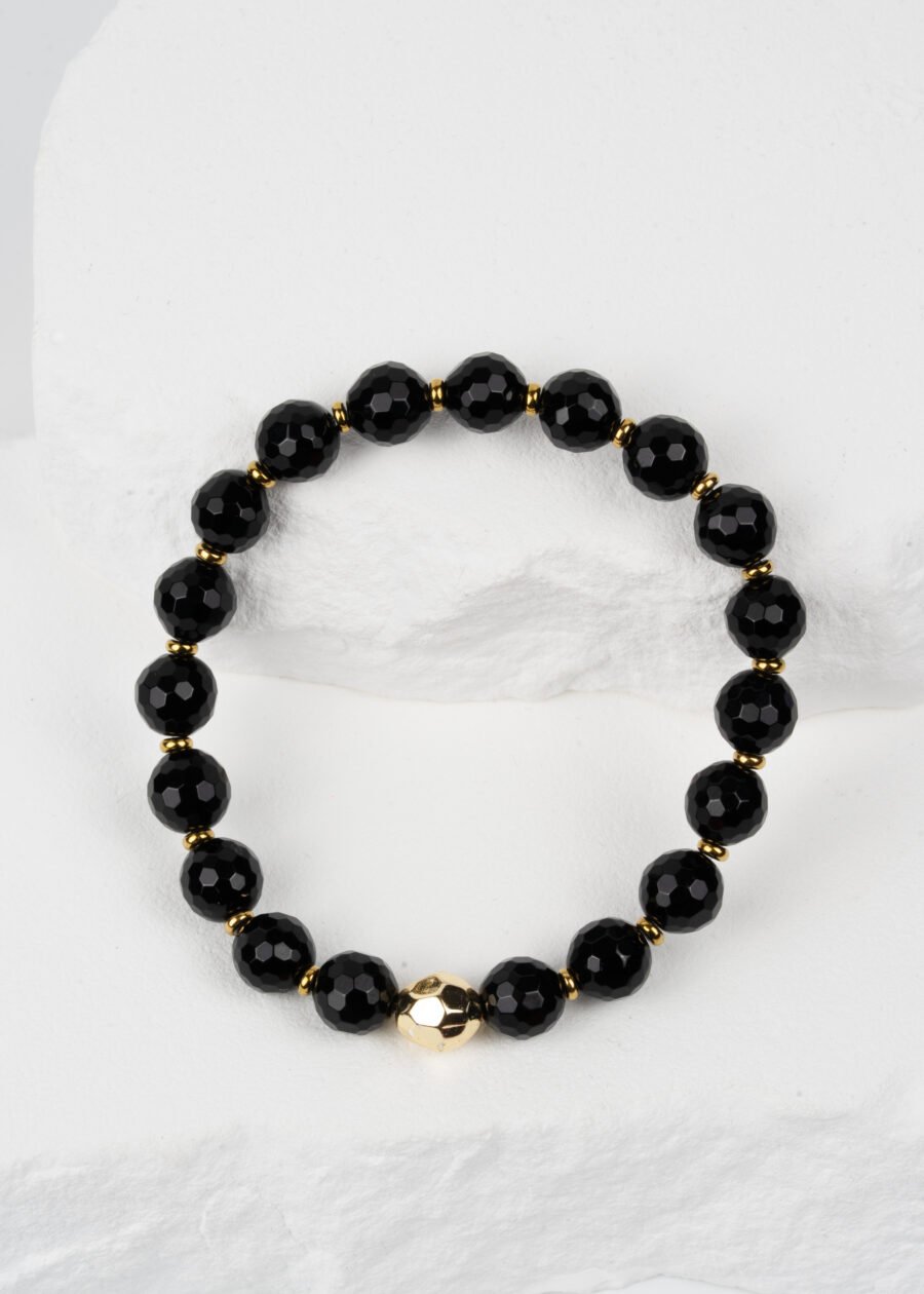 8mm Faset Kesim Oniks & Hematit Doğal Taş Bileklik