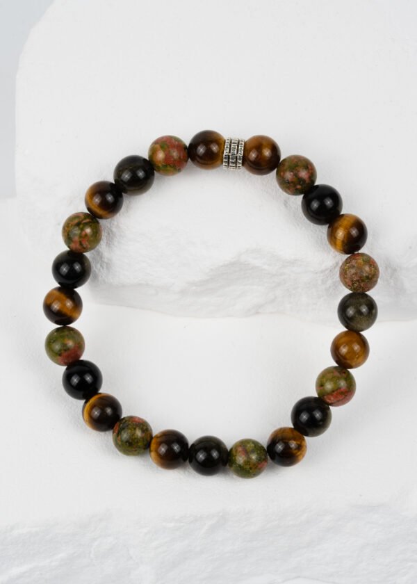 8mm Unakit & Kaplan Gözü & Obsidyen Doğal Taş Bileklik
