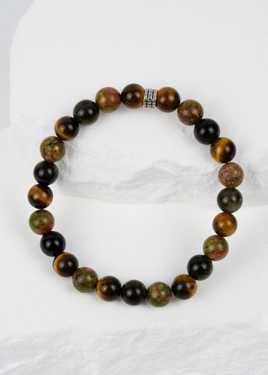 8mm Unakit & Kaplan Gözü & Obsidyen Doğal Taş Bileklik