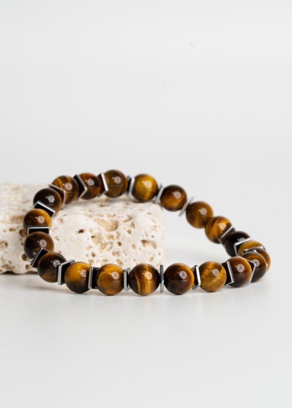 Hematit Detaylı 8mm Kaplan Gözü Doğal Taş Bileklik