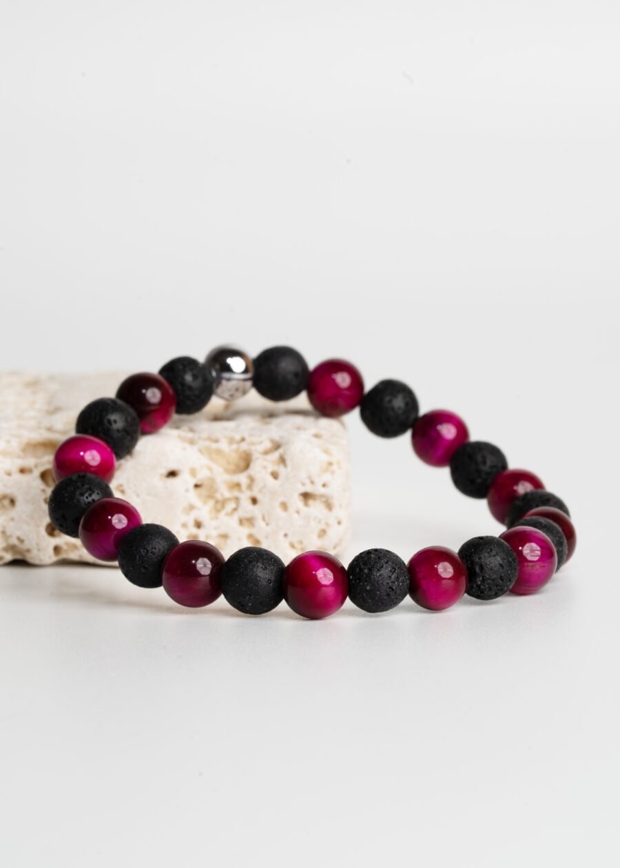 8mm Pembe Kaplan Gözü & Lav Taşı Doğal Taş Bileklik 8mm Pembe Kaplan Gözü & Lav Taşı Doğal Taş Bileklik