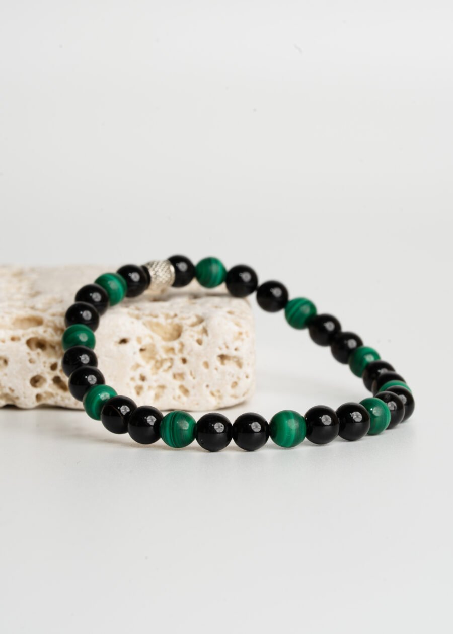 6mm Siyah Turmalin & Malakit Doğal Taş Bileklik